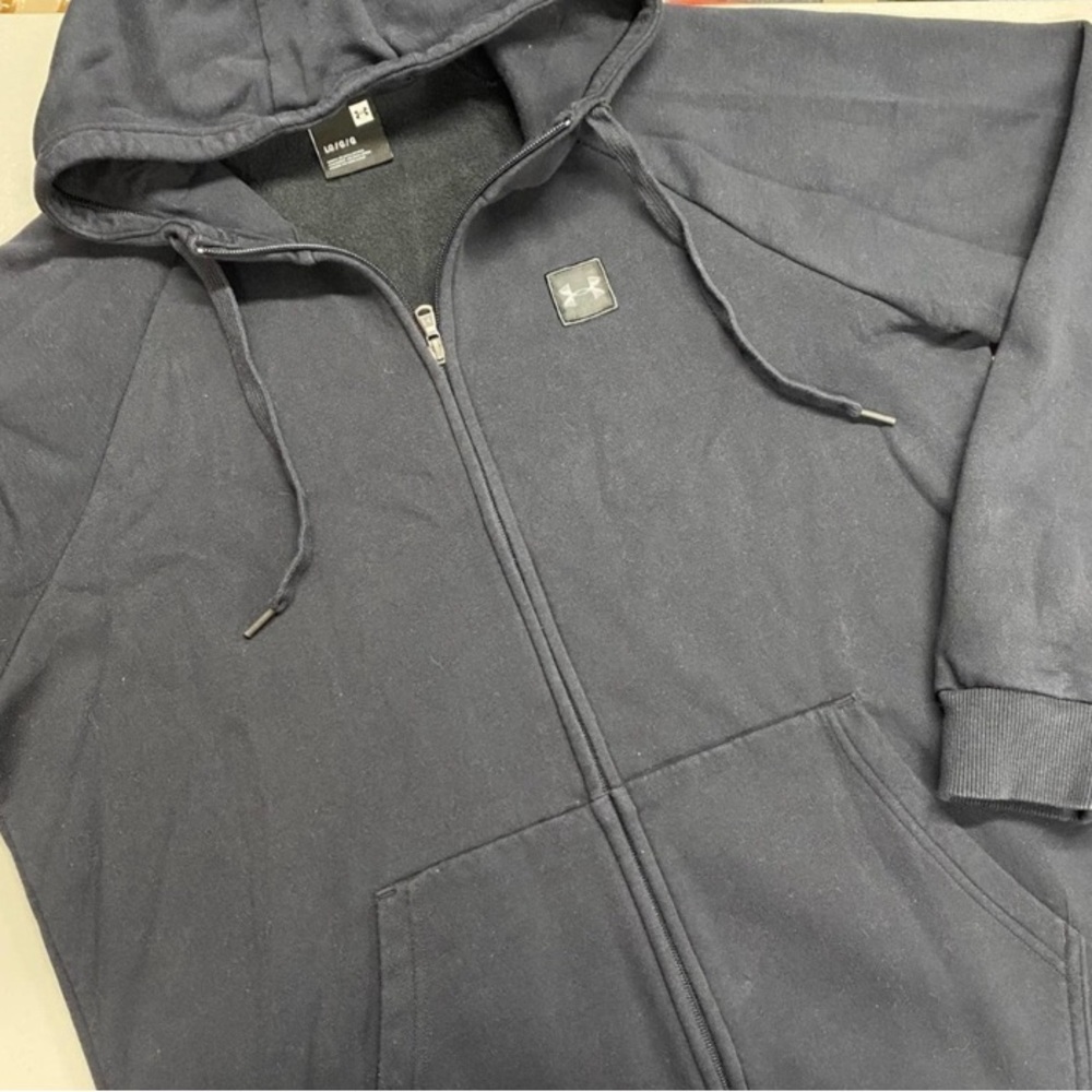 Under Armour Hoodie Full Zip Pockets Black Chest Logo Mens Size Large